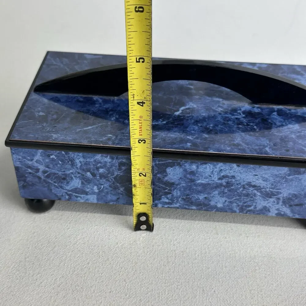 Modern Times Blue Marbled Wooden Keepsake Jewelry Box Velvet Lined With Feet